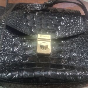 Brahmin Glossy Black Croc Shoulder Bag